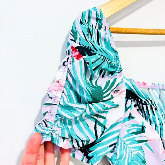 REVAMPED Palm print floral dress | Ruffle hem summer mini | X-Small * - Picture 4 of 9